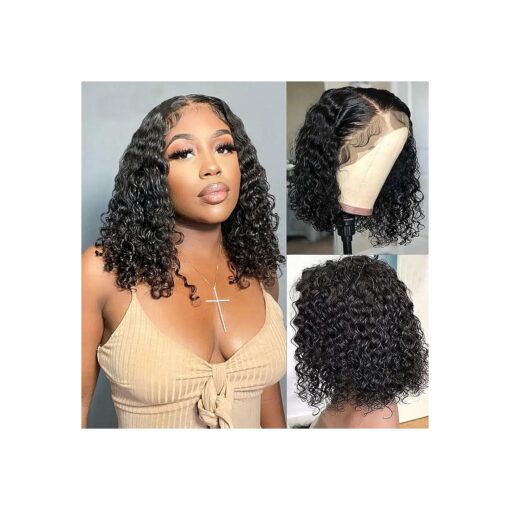 12 inch Short Curly Bob Wig Human Hair Deep Wave Bob Wig Lace Front Wigs Human Hair Water Wave Bob Wigs 13x4 Transparent Lace Frontal Wigs for Women Glueless Wet and Wavy Lace Front Wigs Human Hair