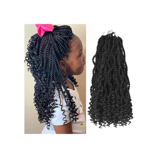 Wavy Senegalese Twist Crochet Hair 12 Inch for Black Women Pre-twisted Kids Crochet Hair 6 Packs Braids Ends Synthetic Hair Extension ( 1B # )