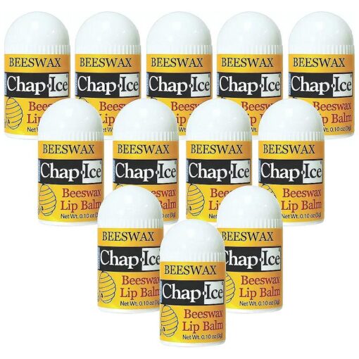 Chap-Ice ( r ) | 12-Count Mini Beeswax Peppermint Lip Balm | Lip Balm Pack Fortified with Coconut Oil for Dry, Cracked Lips | Made in USA | 12-Count Mini Lip Balm with Peppermint Flavor ( 0.10oz/3g Each )