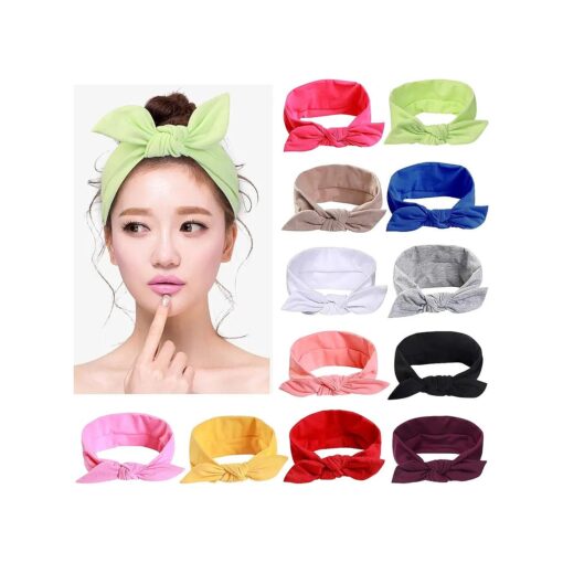 12pcs Solid Color Headbands for Women Headwraps Hair Bands with Bows Cotton Stretchy Head Bands for Women 's Hair Accessories Fashion Sport Bandana