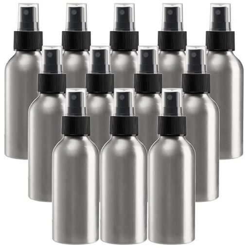 Youeon 12 Pack 4 Oz Fine Mist Spray Bottles, Aluminum Empty Spray Bottles, Reusable Bottles Small Spray Bottles for Travel, Cosmetic Perfume, Toner, Face Spray, Essential Oil Storage