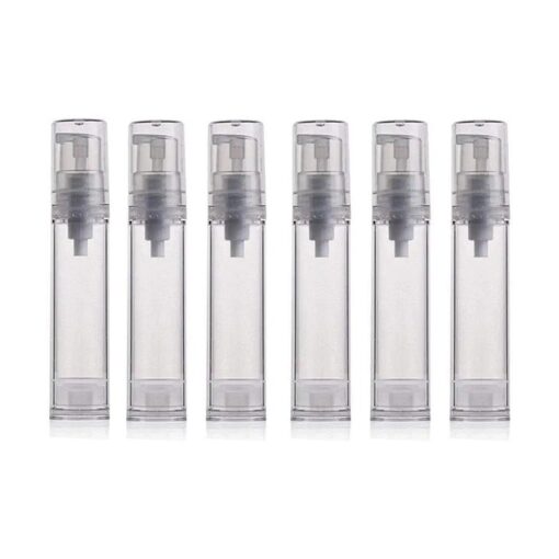 12PCS 10ML / 0.34oz Transparent Small Ounce Empty PS Plastic Airless Vacuum Pump Press Bottle Jar Pot Vial Container For Cosmetic Makeup Serums Cream Lotion Travel Toiletries Liquid Toner Sample