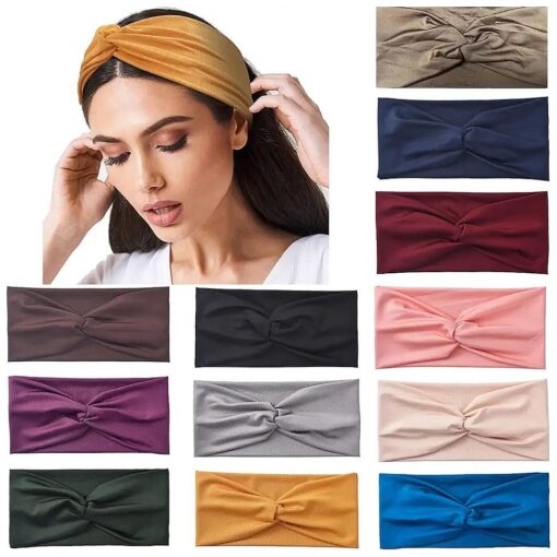 Yeshan 12 Pack Wide Twist Headbands for Women No slip Turban Headbands Stretchy Criss Cross Headbands Yoga Workout Sport Hair bands Solid colors Bandana Headbands