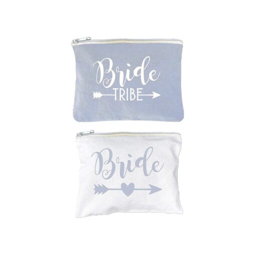 12 PACK SET + 1 BRIDE BAG Premium Natural Cotton Canvas Makeup Bag- Bridesmaids Gifts for the Bachelorette Party or Bridal Shower