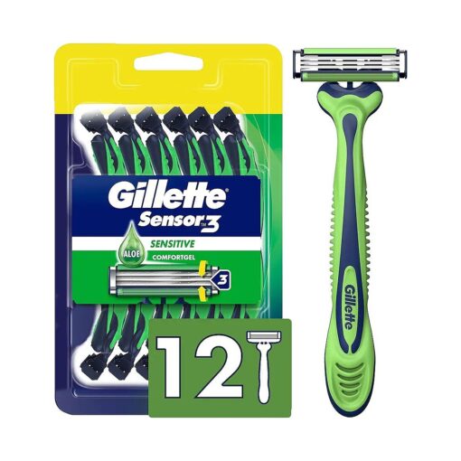 Gillette Sensor3 Sensitive Men 's Disposable Razor, 12 Razors