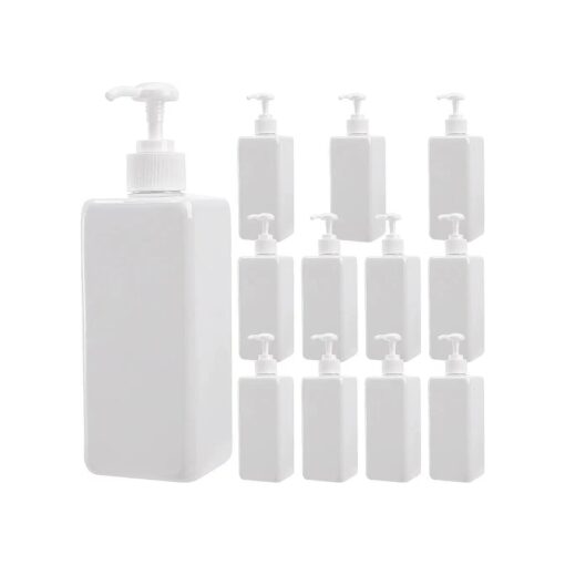 Okllen 12 Pack 16 Oz Plastic Pump Bottles, Empty Refillable Container Liquid Soap Dispenser for Shampoo, Lotion, Cleaning Products, Kitchen, Bathroom, White Square