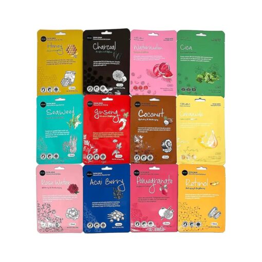 Celavi K-Beauty Skincare Essence Facial Face Mask Korea Skin Care Moisturizing B Set 12 Pack