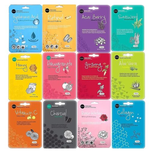 celavi Face Mask Set Korean Beauty Essence Facial Paper Sheet Mask Korea Skin Care Moisturizing 12 New flavors K-Beauty Skincare 12 masks in a pack Made in Korea