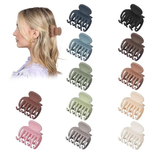 12 Pack Small Hair Claw Clips for Women Thin Thick Hair, Strong Hold Matte Mini Hair Clips