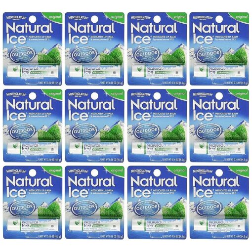 Mentholatum Natural Ice Medicated Lip Protectant Sunscreen, 0.16 Ounce ( Pack of 12 )