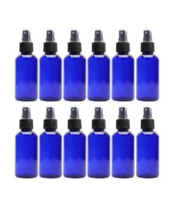 4oz Blue PLASTIC Fine Mist Spray Bottles ( 12-Pack w/ Black Sprayers ) ; BPA-Free Plastic Spritzer Bottles, Labels Included ; PET # 1 Plastic Bottles