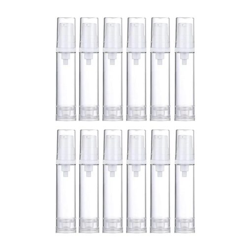 Wresty 12 Pcs Vacuum Lotion Bottles Plastic Empty Airless Pump Bottles Travel DIY Cosmetic Cream Pump Bottles Makeup Foundation Toiletries Liquid Vacuum Container ( 10ml )