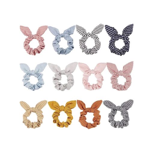 Yaomiao 12 Pieces Scrunchie Bows Bunny Ear Scrunchies Scrunchies for Hair Bow Silk Bowknot Scrunchies Bobbles Elastic Hair Ties Ropes for Women Girls