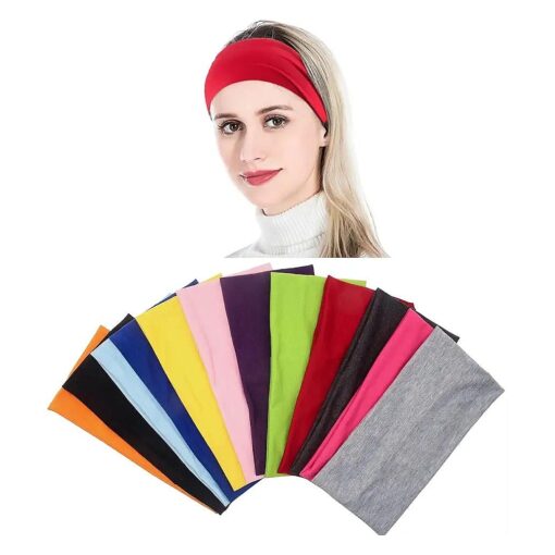 Yeshan Pack of 12 Wide 5 Inch Wicking Stretchy Athletic Bandana Headbands/Head wrap/Yoga Headband/Head Scarf/Best Looking Hairband for Sports or Fashion, Candy Colors in Wide