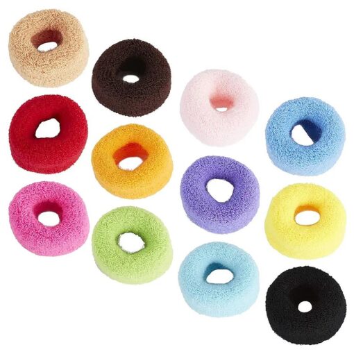 12 Pack Terry Cloth Cotton Elastic Stretchy Fuzzy Wide Thick Hair Ties Scrunchies Ties Ring Loop No Crease Seamless Hair Rubber Band Ponytail Holder Hair Accessories for Women Girl