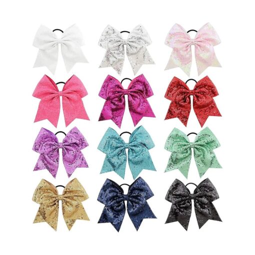 inSowni 12 Pack X-Large Big Glitter Sequin Cheer Bow Hair Ties Scrunchies Bands Ponytail Holders Elastics for Baby Toddlers Girls Women