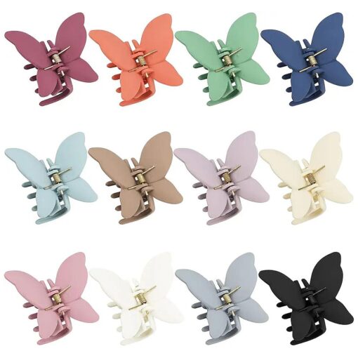 12 Pcs Cute Butterfly Claw Hair Clips 2.6 Inch Non Slip Matte Jaw 12 Colors Strong Hold Butterfly Hair Clamps for Women Girls Thick Thin Hair