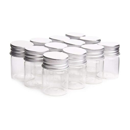 Teensery 12 Pcs Empty Clear Glass Bottles with Screw Aluminum Cap Mini Container Jars for Essential Oil Powders Cream Ointments Grease Cosmetic Makeup Sample ( 15ml )