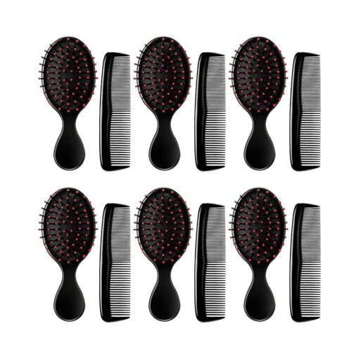 12 Pack Wet Small Hair Brush Hair Combs Set, 6 Detangler Mini Hair Brush Detangling Travel Hair Brush 6 Plastic Fine Wide Hair Combs for Women Men Kids Toddler Girls Baby Curly Hair ( Black )