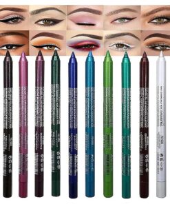 evpct 12Pcs Green Blue White Black Brown Purple Color Gel Glitter Eyeliner Pencils Set for Women Waterline Waterproof Smudge Proof lapiz de ojos delineador de ojos contra el agua Eye Liner Makeup 1