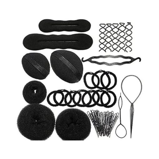 12 Pcs Hair Styling Accessories Kit Set Bun Maker Hair Braid Tool for Making DIY Hair Styles Black Magic Hair Twist Styling Accessories for Girls or Women