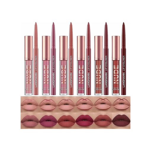 12Pcs Lip Liner and Lipstick Makeup Set, 6 Matte Nude Liquid Lip Stick With 6 Matching Smooth Lipliner pencil, All in One Waterproof Long Lasting Lipgloss, Girls & Women Lips Makeup Gift Set