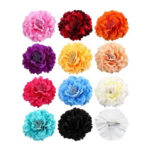 Womens Rose Flower Hair Clip Flower Brooch for Bridal Headpiece, Flamenco Dancer ( Peony 12 Pcs )