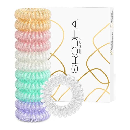 Beauty Spiral Hair Bands | 12 Piece Pack Plastic Cord Hair Ties | Strong Hold Waterproof | Invisible Hairbands No Damage Bobbles for Women Girls | Thick Thin Straight ( Pastel Mix )