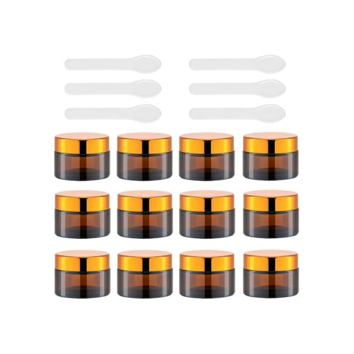 Lil Ray 1 oz Round Amber Glass Jar with Inner Liners and Gold Lid ( 12pcs )