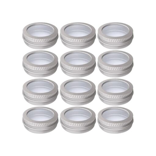 1 Ounce Aluminum Tin Jar 30 ml Refillable Containers Clear Top Screw Lid Round Tin Container Bottle for Cosmetic, Lip Balm, Cream, 12 Pcs .