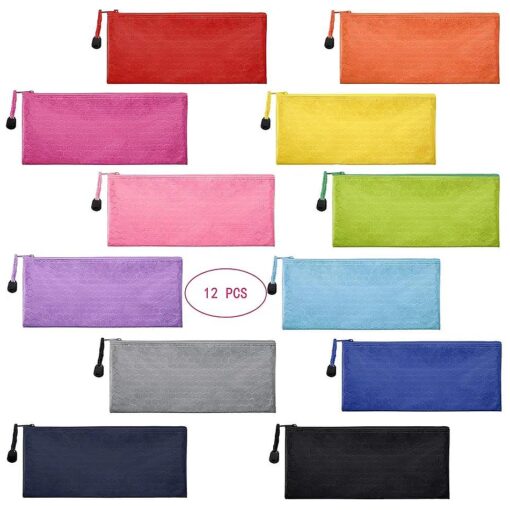 Sailing-go 12 Pieces 12 Colors Zipper Waterproof Bag Pencil Pouch for Cosmetic Makeup Bills Office Supplies Travel Accessories and Daily Household Supplies