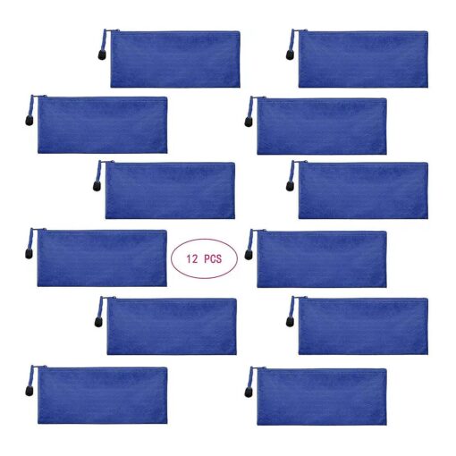 Sailing-go 12 Pieces Blue Zipper Waterproof Bag Pencil Pouch for Cosmetic Makeup Bills Office Supplies Travel Accessories and Daily Household Supplies