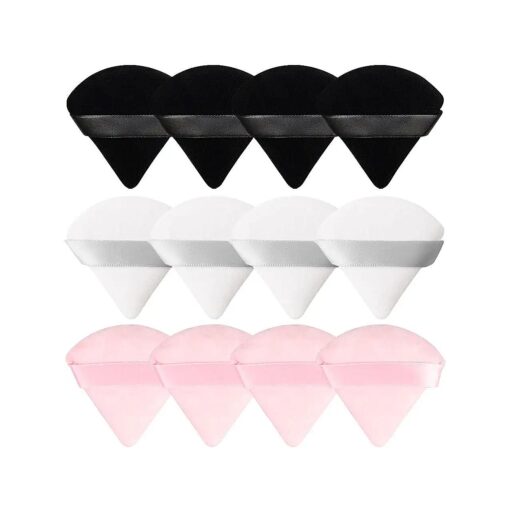 12 Pieces Triangle Powder Puff Setting Powder Puff for Face Powder Velour Makeup Pads Puff for Powder Pink Makeup Sponge Powder Puffs for Face Powder