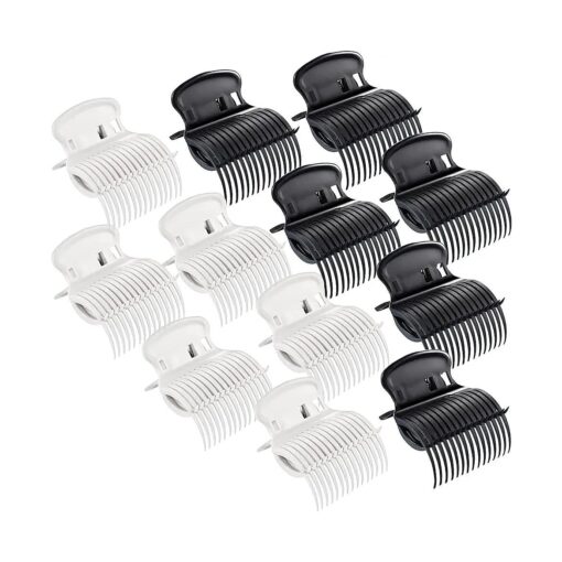 12 Pieces Hot Roller Clips Hair Curler Claw Clips Replacement Roller Clips for Women Girls Hair Section Styling ( White, Black )