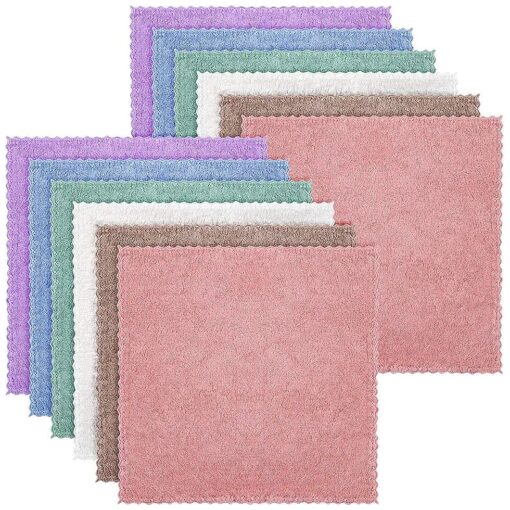 12 Pieces Microfiber Facial Wash Cloth Makeup Remover Cloths Reusable Face Wash Cloth Cleansing Towel Soft Face Washcloth for Face, 10 x 10 Inch ( Pink, Green, Brown, Purple, Blue, Beige )