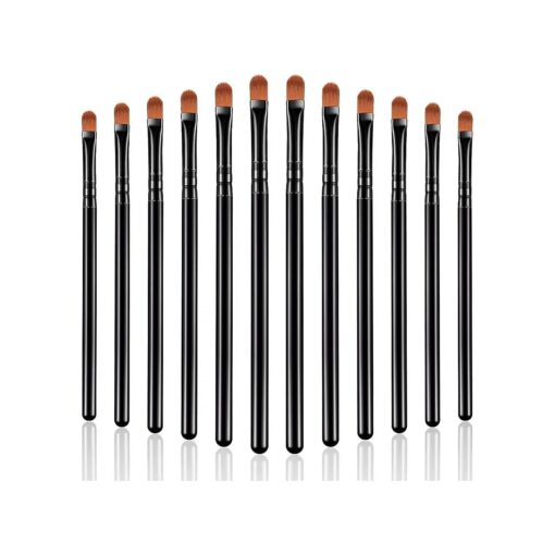 12 Pieces Small Concealer Brush Bulk Flat Lip Concealer Brush Under Eye Synthetic Fiber Makeup Eyebrow Foundation Brush for Concealing Blending Setting Buffing Makeup ( Black )