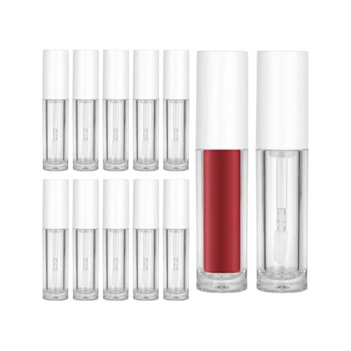 RONRONS 12 Pieces White Round Lip Gloss Bottle Containers, 5ML Mini Empty Refillable Lips Balm Oils Tubes with Rubber Plug, Lipstick Samples DIY Bottle Holder for Women Lady Girls