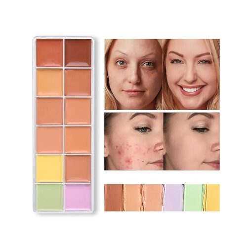 12 Color Correcting Concealer Palette, Cream Color Corrector Contour Makeup Palette, Contouring Foundation Highlighting Concealer Palette for Conceals Dark Circles, Redness, Acne, Blemish