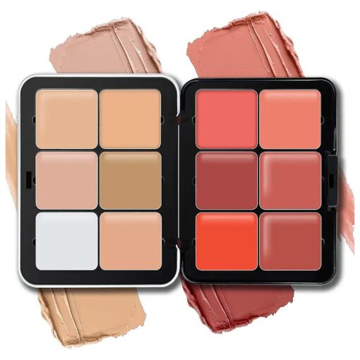 12 Colors Cream Blush Palette, Color Correcting Concealer Foundation Palette, Long Wearing Smudge Proof Blendable Matte Finish Blush Powder Highlighter and Cream Contour Palette Makeup ( 01 )