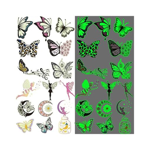 Ooopsiun Luminous Butterfly Temporary Tattoos for Girls - 12 Sheets Glow in The Dark Butterfly Stickers Party Favors Decorations for Kids Girls