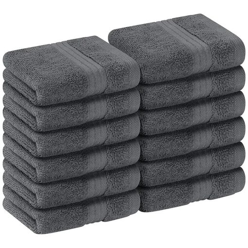 Utopia Towels 12 Pack Premium Wash Cloths Set ( 12 x 12 Inches ) 100 % Cotton Ring Spun, Highly Absorbent and Soft Feel Washcloths for Bathroom, Spa, Gym, and Face Towel ( Grey )