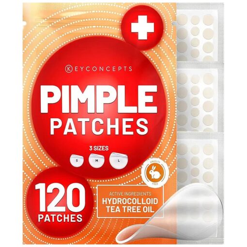 KEYCONCEPTS Acne Patches ( 120 Count ) with Tea Tree Oil, Hydrocolloid Pimple Patches for Face - Zit Patch Acne Dots - Cystic Acne Patches - Pimple Patch with 3 Size Acne Stickers