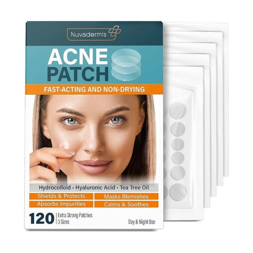 NUVADERMIS Acne Pimple Patches - Dark Spot, Blemish, Zit Treatment - 54 % Hydrocolloid Dot Stickers - Hyaluronic Acid, Salicylic Acid, Vitamin A, Tea Tree Oil - FSA HSA Approved Products - 120 Pack