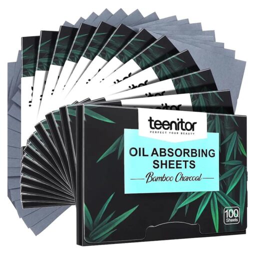 Teenitor 1200 Sheets Natural Blotting Paper for Oily Skin with Bamboo Charcoal, Oil Blotting Sheets for Face, Makeup Blotting Paper, 3 7/8" and 2.75"