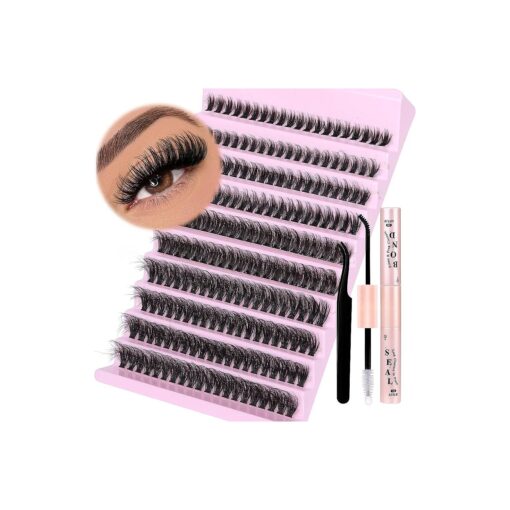 120D DIY Lash Extension Kit 190Pcs Fluffy Eyelash Extension Kit with Bond and Seal and Lash Applicator Tool Tweezer 10-18MM D Curl Individual Lashes Kit Thick Lash Clusters Kit DIY at Home by JIMIRE