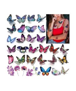 120Pcs Butterfly Temporary Tattoos for Women Girls Kids, Fake Colorful Butterflies Wings Tattoo Stickers Art 3D Waterproof for Face Body Arm Birthday Party Favors Makeup Supplies Gifts