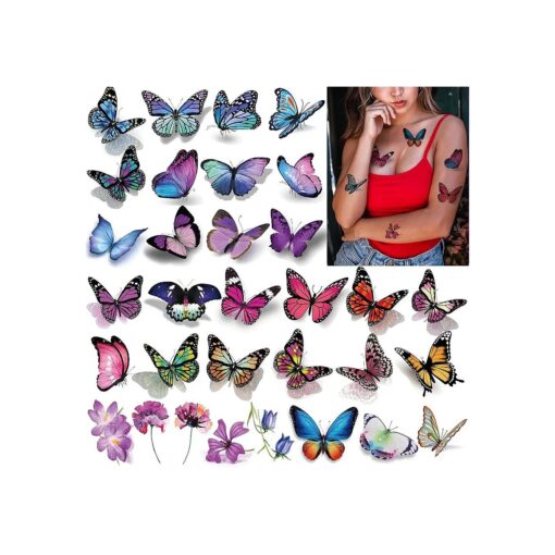 120Pcs Butterfly Temporary Tattoos for Women Girls Kids, Fake Colorful Butterflies Wings Tattoo Stickers Art 3D Waterproof for Face Body Arm Birthday Party Favors Makeup Supplies Gifts