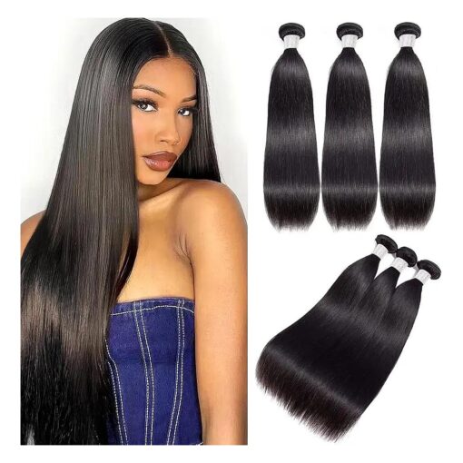 Brazilian Human Hair Bundles 14 16 18 Inch 3 Bundles Human Hair Straight 12A Human Hair Bundles 100 % Unprocessed Virgin Hair Weave Bundles Human Hair Extension for Women Double Weft Natural Color