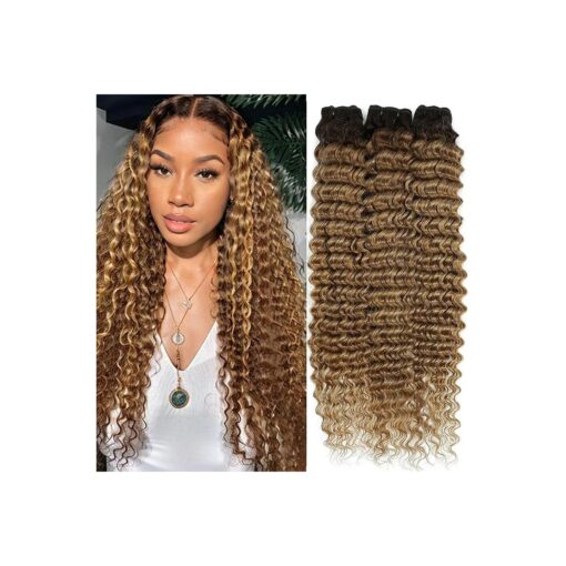 12A Deep Wave Human Hair Bundles Ombre Honey Blonde Deep Wave Bundles Human Hair 18 20 22 Inch T4/27 Curly Bundles Brazilian Virgin Wet And Wavy Human Hair Bundles 2 tone Water Wave Bundles