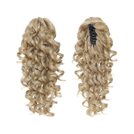 SWACC 12-Inch Ponytail Extensions Synthetic Clip in Drawstring Curly Ponytail Hairpiece Jaw Clip Hair Extension ( Honey Blonde Blended-16/18 # )